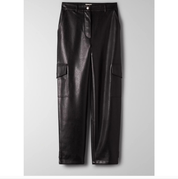 Wilfred Aritzia Faux Leather High Rise Modern Cargo Pants Black SZ 4 NWOT - Picture 1 of 15